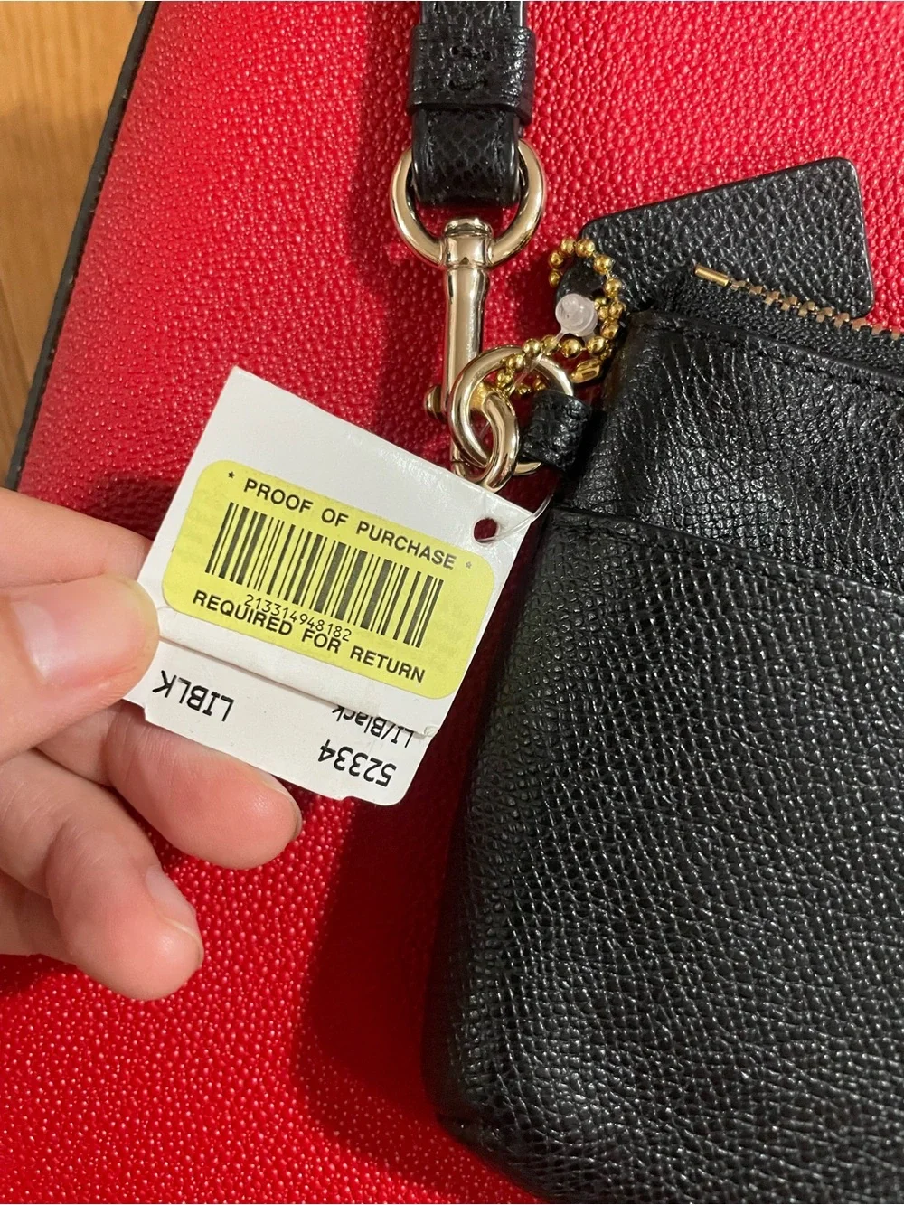 Coach Black Leather Double Zip Wristlet with Gold Logo